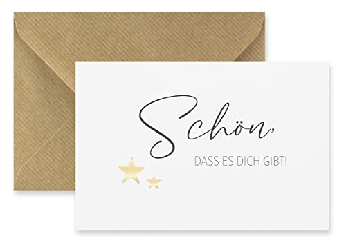 Merz – 1 Stück Grußkarte mit Umschlag in Naturpapier 10,5 x 14,8 cm – Schön, dass es dich gibt – Klappkarte für Freunde, Beste Freundin, Bekannte – 100% Made in Germany von Merz Designkarten