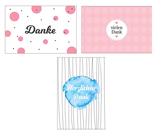 3 Stück Premium Dankeskarten (Klappkarten) mit 3 Umschlägen, Danke, Dankeschön, Karten, Dankekarten, Hochzeit, Geburt, Baby, Taufe, Abschied, Geburtstag, Jubiläum von Merz Designkarten