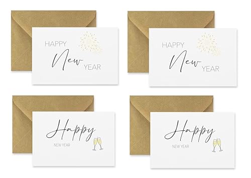 4 Premium-Neujahrskarten Klappkarte 10,5x14,8cm - mit 1 Naturumschlag - frohes neues Jahr Grußkarte happy new year Karte für das neue Jahr Neujahrswünsche 4 Premium-Neujahrskarten Klappkarte 10,5x14,8cm - mit 1 Naturumschlag - frohes neues Jahr Grußkarte happy new year Karte für das neue Jahr Neujahrswünsche von Merz Designkarten