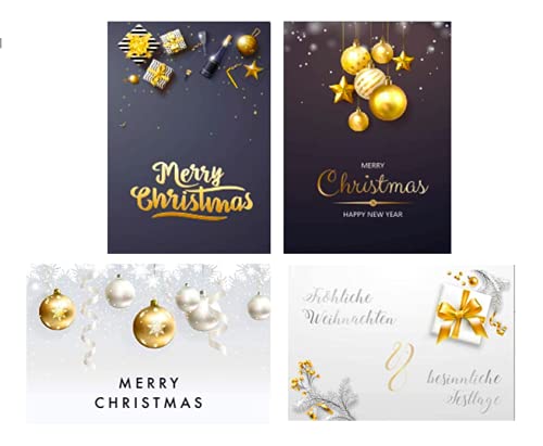 4 Premium Weihnachtskarten Klappkarten 12x18cm mit 4 edlen weißen Umschläge - rechteckige Grußkarten für Weihnachten Karten Postkarten Weihnachtskarten für Weihnachtsgrüsse von Merz Designkarten