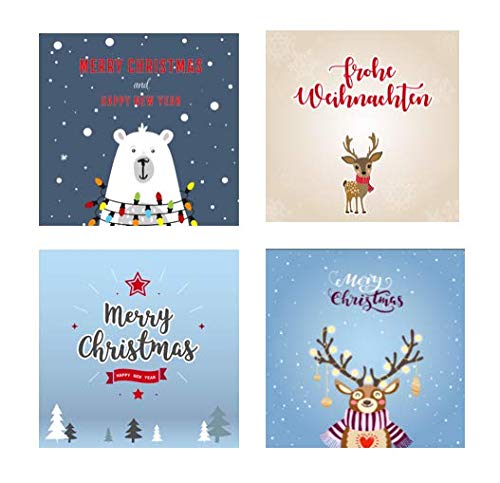 4 Premium Weihnachtskarten Klappkarten mit 4 edlen weißen Umschläge quadratisch 14,8x14,8cm Grußkarten für Weihnachten Karten Postkarten Weihnachtskarten für Weihnachtsgrüsse von Merz Designkarten