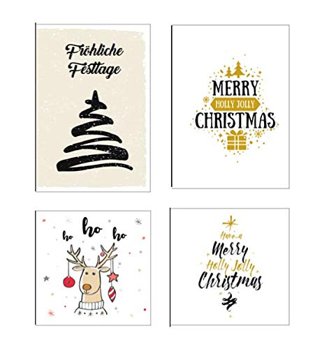 4 Premium Weihnachtskarten Klappkarten mit 4 edlen weißen Umschläge quadratisch und rechteckige Grußkarten für Weihnachten Karten Postkarten Weihnachtskarten für Weihnachtsgrüsse von Merz Designkarten