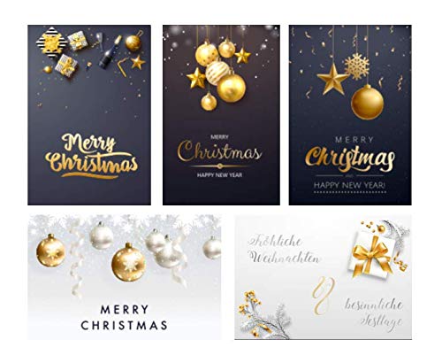 5 Premium Weihnachtskarten Klappkarten 12x18cm mit 5 edlen weißen Umschläge - rechteckige Grußkarten für Weihnachten Karten Postkarten Weihnachtskarten für Weihnachtsgrüsse von Merz Designkarten
