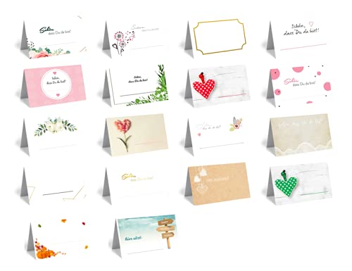 50 Premium-Tischkarten Platzkarten 300mg mit Blumenmotiv -weiß rot schwarz 5,5x8,5cm (Seine Seite) - Namenskarten Namensschilder für Hochzeit Feier Taufe Kommunion Geburtstag zum Beschriften von Merz Designkarten