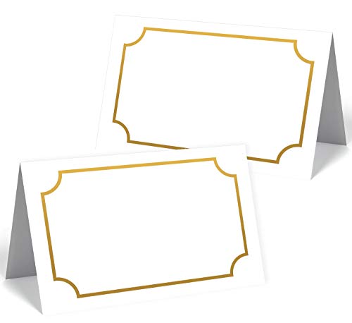 50 edle Premium-Tischkarten -18 Motive zur Auswahl - Platzkarten 300mg - 5,5 x 8,5cm (eine Seite) - Namenskarten Namensschilder für Hochzeit Feier Taufe Kommunion (goldener Rahmen) von Merz Designkarten