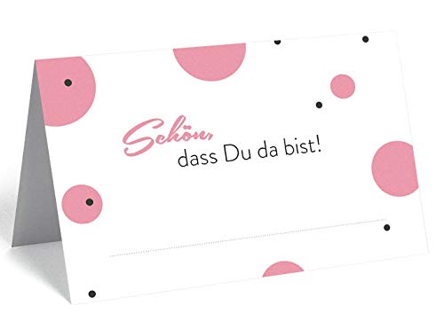 50 edle Premium-Tischkarten -18 Motive zur Auswahl - Platzkarten 300mg - 5,5 x 8,5cm (eine Seite) - Namenskarten Namensschilder für Hochzeit Feier Taufe Kommunion (rosa Punkte) von Merz Designkarten