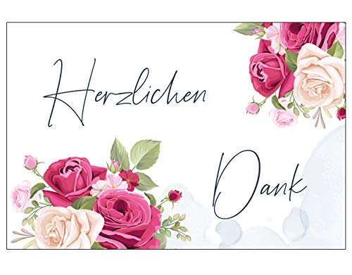 6 Premium Dankeskarten (Klappkarten) mit 6 weißen Umschlägen, Danke, Dankeschön, Karten, Dankekarten, Hochzeit, Geburt, Baby, Taufe, Abschied, Geburtstag, Jubiläum Blumen Blumenmotiv von Merz Designkarten