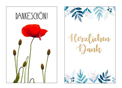 6 Stück (2x3) Premium Dankeskarten (Klappkarten) mit 6 Umschlägen, Danke, Dankeschön, Karten, Dankekarten, Hochzeit, Geburt, Baby, Taufe, Abschied, Geburtstag, Jubiläum von Merz Designkarten