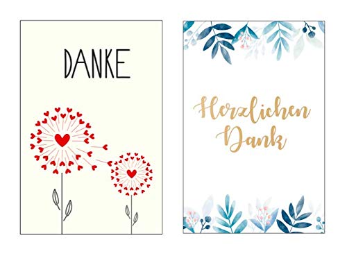 6 Stück (2x3) Premium Dankeskarten (Klappkarten) mit 6 Umschlägen, Danke, Dankeschön, Karten, Dankekarten, Hochzeit, Geburt, Baby, Taufe, Abschied, Geburtstag, Jubiläum von Merz Designkarten