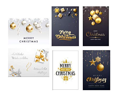6 edle Premium Weihnachtskarten Klappkarten 12x18cm mit 6 edlen weißen Umschläge - rechteckige Grußkarten für Weihnachten Karten Postkarten Weihnachtskarten für Weihnachtsgrüsse von Merz Designkarten