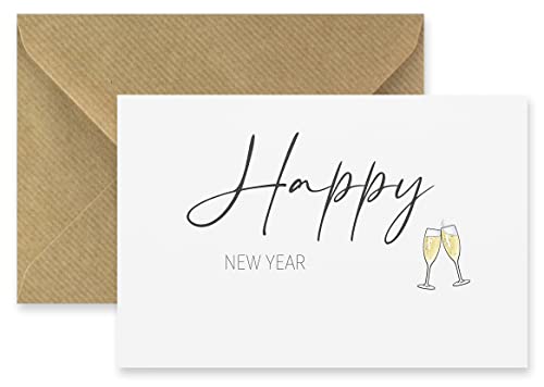 Merz – 1 Stück Neujahrskarte mit Umschlag in Naturpapier 10,5 x 14,8 cm – Frohes Neues Jahr Grußkarte Happy New Year – Klappkarte mit Neujahrsmotiv – 100% Made in Germany von Merz Designkarten