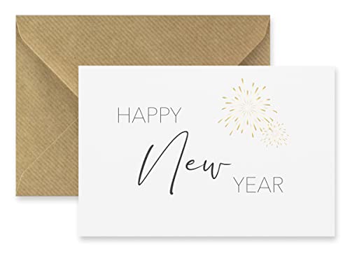 Merz – 1 Stück Neujahrskarte mit Umschlag in Naturpapier 10,5 x 14,8 cm – Frohes Neues Jahr Grußkarte Happy New Year – Klappkarte mit Neujahrsmotiv – 100% Made in Germany von Merz Designkarten