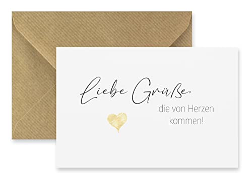 Merz Designkarten 1 edle Designerkarte Klappkarte für Freundschaft mit Naturumschlag - 10,5x14,8cm, Geburtstagskarte, Beste Freundin, Freund, Bekannte, Danke Bedanken, Gruß Karte Grußkarte, Weiß Gold von Merz Designkarten