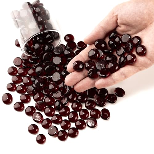 Mini-Flachglasmurmeln,880g Dunkelrote Glasperlen für Vasen,Blumenboden Mancala Edelsteine Kieselsteine Fischtank Felsen für Tisch Scatter Aquarium,Vasenfüller,Home Dekorative(0,5 "~ 0,7") von Meschett