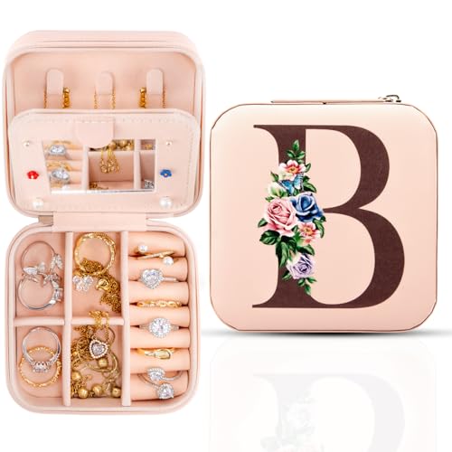 Reise-Schmuckschatulle mit Spiegel, Reise-Essentials-Schmuckhalter-Organizer, Ring-Halskette-Ohrring-Organizer, personalisiertes anfängliches Reiseschmuckkästchen, Geschenke für Frauen und Mädchen,B Reise-Schmuckschatulle mit Spiegel, Reise-Essentials-Schmuckhalter-Organizer, Ring-Halskette-Ohrring-Organizer, personalisiertes anfängliches Reiseschmuckkästchen, Geschenke für Frauen und Mädchen,B von Meschett
