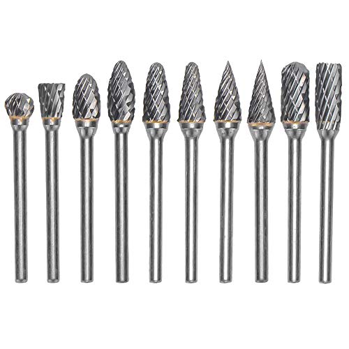 Mesee 10 Stück Carving Fräser Set, Hartmetall Frässtifte Set, Rotary Datei Bit, Hartmetall Frässtifte Set - 3x6mm Double Cut Rotary Grat für Rotary Werkzeuge Fräser Gravur Bits von Mesee