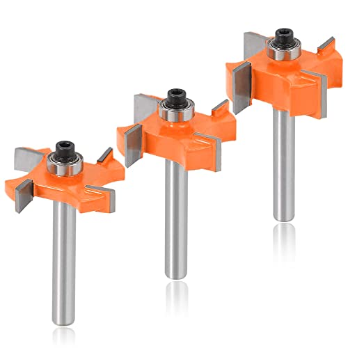 Mesee 3 Stück T-Nutfräser, 8mm Schaft Spoilboard-Fräser-Bits, Oberflächenfräser, 4 Klingenbälle T-förmiger Holzfräser, Router Bit Set für DIY CNC Graviermaschine Trimmmaschine Holzbearbeitung von Mesee