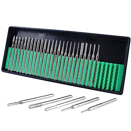 Mesee 30 Stück 3 mm Schaft Diamantbeschichtete Bohrer Set, Diamantfräser Set, Wolframstahl Fräser, Hartmetall Schleifstift Drehwerkzeug für Glas Edelstein, Schnitzen, Bohren Schleifwerkzeug, Zubehör Mesee 30 Stück 3 mm Schaft Diamantbeschichtete Bohrer Set, Diamantfräser Set, Wolframstahl Fräser, Hartmetall Schleifstift Drehwerkzeug für Glas Edelstein, Schnitzen, Bohren Schleifwerkzeug, Zubehör von Mesee