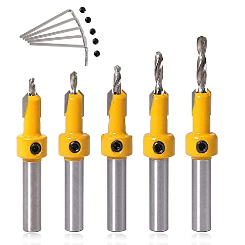 Mesee 5 Stück HSS Senker Bohrer Set, 8mm Schnellarbeitsstahl Bohrer, Metallbohrer Schrauben Lochbohrer Fasen-Gegenbohrer für Holzbearbeitung, Kunststoff, Bohrlöcher mit Inbusschlüssel und Schraube Mesee 5 Stück HSS Senker Bohrer Set, 8mm Schnellarbeitsstahl Bohrer, Metallbohrer Schrauben Lochbohrer Fasen-Gegenbohrer für Holzbearbeitung, Kunststoff, Bohrlöcher mit Inbusschlüssel und Schraube von Mesee