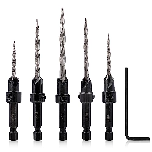 Mesee 5 Stück Kegelsenker Bohrer Set, Schnellarbeitsstahl Bohrer Satz, 1/4 Zoll Sechskantschaft HSS-Bohrer, Reibahle Kernbohrer mit Inbusschlüssel zum Holzbohren, Kunststoff, Weichmetall Plastic Mesee 5 Stück Kegelsenker Bohrer Set, Schnellarbeitsstahl Bohrer Satz, 1/4 Zoll Sechskantschaft HSS-Bohrer, Reibahle Kernbohrer mit Inbusschlüssel zum Holzbohren, Kunststoff, Weichmetall Plastic von Mesee