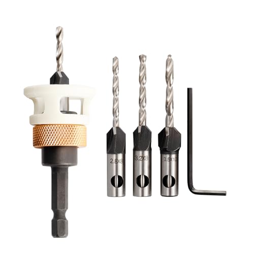 Mesee 5 Stück Senkbohrer Set, Bohrsenker mit Tiefenanschlag, 1/4" Hex-Schaft Kegelsenker Bohrer Set, Senker Holzbohrer mit Tiefenanschlag, Präzise Bohrungen, für Holzverarbeitung/ 2,8/3,2/3,5/4 mm von Mesee