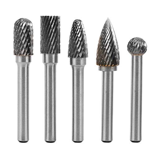 Mesee 5pcs Hartmetall Frässtift Rotary Burr, Wolframcarbid Fräser Set, Raspel Wolfram Stahl Schleifen Grat 6mm Schaft 10mm Kopf Rotary Cutter Bits Kit für Rotary Werkzeuge Fräser Gravur Bits von Mesee