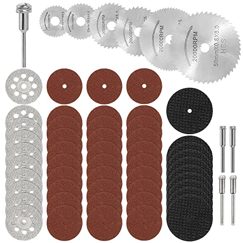 Mesee 60 Stück Mini Diamant Trennscheiben, HSS Kreissägeblatt Set, Trennscheiben Set mit 3mm Schaft Drehwerkzeug für Rotationswerkzeug Stanzschleifer, für Holz, Plastik, Fiberglas, Kupfer, Stein Mesee 60 Stück Mini Diamant Trennscheiben, HSS Kreissägeblatt Set, Trennscheiben Set mit 3mm Schaft Drehwerkzeug für Rotationswerkzeug Stanzschleifer, für Holz, Plastik, Fiberglas, Kupfer, Stein von Mesee