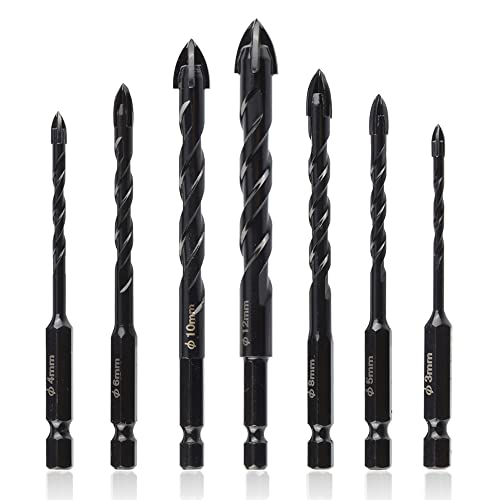 Mesee 7 Stück Fliesenbohrer Glasbohrer, Steinbohrer Set, Bohrer-Set, Hartmetall Kreuzspeerspitzen Spiralbohrer Sechskantschaft Betonbohrer für Metall Holz Glas Elektrowerkzeuge Zubehör Mesee 7 Stück Fliesenbohrer Glasbohrer, Steinbohrer Set, Bohrer-Set, Hartmetall Kreuzspeerspitzen Spiralbohrer Sechskantschaft Betonbohrer für Metall Holz Glas Elektrowerkzeuge Zubehör von Mesee