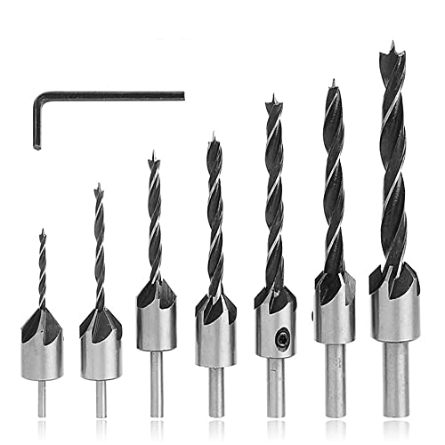 Mesee 7Stück HSS Senkbohrer Set, Kegelsenker Bohrer Set, Spiralbohrer set, Titan Beschichtetes Holzbearbeitungs Senkbohrer, Zimmerei Reibahlen Kernbohrer Fasen Senkkopf für Holzverarbeitung Kunststoff Mesee 7Stück HSS Senkbohrer Set, Kegelsenker Bohrer Set, Spiralbohrer set, Titan Beschichtetes Holzbearbeitungs Senkbohrer, Zimmerei Reibahlen Kernbohrer Fasen Senkkopf für Holzverarbeitung Kunststoff von Mesee