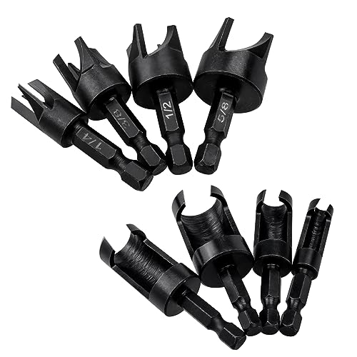 Mesee 8 Stück Zapfenschneider Kohlenstoffstahl, Holz Plug Cutter Bohrer Set, Dübel Zapfenbohrer Set, Rundschaft Kohlenstoffstahl Klaue & konisch Bohrer für Bohrmaschinen, 6mm 10mm 13mm 16mm von Mesee