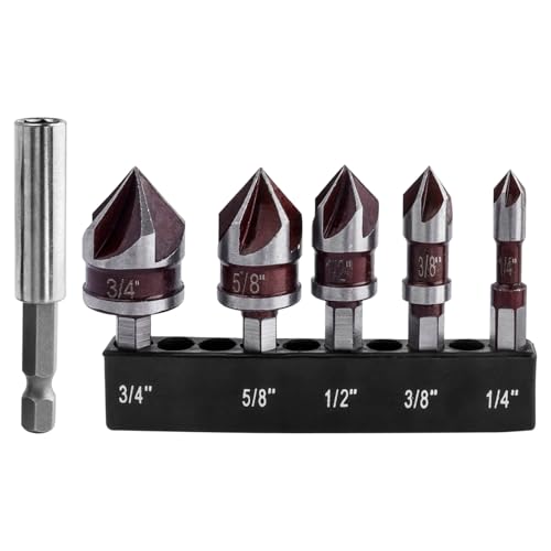 Mesee Kobalt-Kegelsenker-Bits mit Bit-Verlängerung, 1/4 Zoll, 3/8 Zoll, 1/2 Zoll, 5/8 Zoll, 3/4 Zoll Senker-Bits, 6,35 mm Sechskantschaft, 82 Grad, 5 Nuten, Senker, Bohrer, Werkzeug für Metall Mesee Kobalt-Kegelsenker-Bits mit Bit-Verlängerung, 1/4 Zoll, 3/8 Zoll, 1/2 Zoll, 5/8 Zoll, 3/4 Zoll Senker-Bits, 6,35 mm Sechskantschaft, 82 Grad, 5 Nuten, Senker, Bohrer, Werkzeug für Metall von Mesee