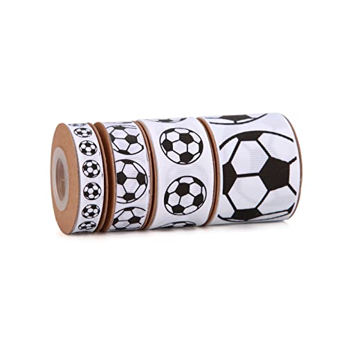 Meseey 4 Rollen insgesamt 20 Meter schwarzes und weißes Satinband-Druck, Fußballband, bedrucktes Fußballband, für Bastelarbeiten, Geschenkverpackungen, Hochzeitsparty-Dekoration Meseey 4 Rollen insgesamt 20 Meter schwarzes und weißes Satinband-Druck, Fußballband, bedrucktes Fußballband, für Bastelarbeiten, Geschenkverpackungen, Hochzeitsparty-Dekoration von Meseey