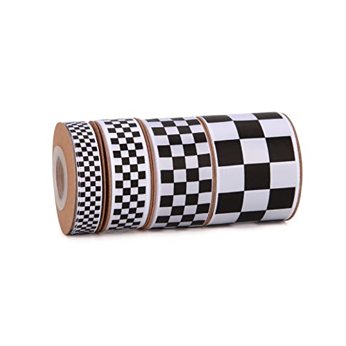 Meseey 4 Rollen insgesamt 20 Yards Schwarz und Weiß Satinband Druckband Rennwagen Thema bedruckt kariert Büffel Band für DIY Handwerk Geschenkverpackung Hochzeit Party Dekoration Meseey 4 Rollen insgesamt 20 Yards Schwarz und Weiß Satinband Druckband Rennwagen Thema bedruckt kariert Büffel Band für DIY Handwerk Geschenkverpackung Hochzeit Party Dekoration von Meseey
