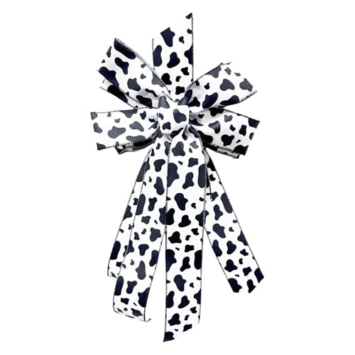 Meseey Farmhouse Highland Cow Print Ribbon, 50,8 x 25,4 cm, Drahtschleife für Kranzherstellung, DIY Handwerk, Party Decor (bw-Cow) von Meseey