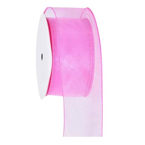 Meseey Organzaband mit Draht, für Weihnachtsbaum, Geschenkverpackungen, Hochzeitssträuße, Urlaubsbastelarbeiten, 27,7 m (Rosa, 5,4 cm) von Meseey