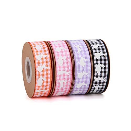 Meseey Osterband, Ostereier, Hasen, Karottenbänder, für Haarschleifen, Kranz, Geschenkverpackungen, Korbdekoration (Hasen-Gingham) von Meseey
