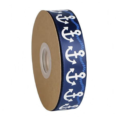 Meseey Satinband mit nautischen Ankern, 20 m, marineblaue weiße Streifen, nautisches Seilband für Strand, Küste, Geschenkverpackungen, Babyparty, Hochzeit, Partyzubehör (nautisches Band) von Meseey