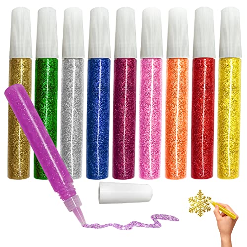 Mesen 10 Stück Glitter Glue Original, Glitzerkleber zum Basteln, Dekorieren und kreativen Gestalten in Tube mit feiner Dosierspitze, DIY-Kunst- und Handwerks-Glitzerstifte von Mesen