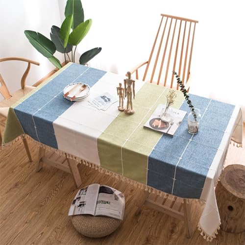 Fleckenabweisende Tischdecken, Polyester-Gitter-Patchwork-Muster-Tischdecke für Heimküchendekoration, Blaugrün, 60 x 60 cm von Mesnt