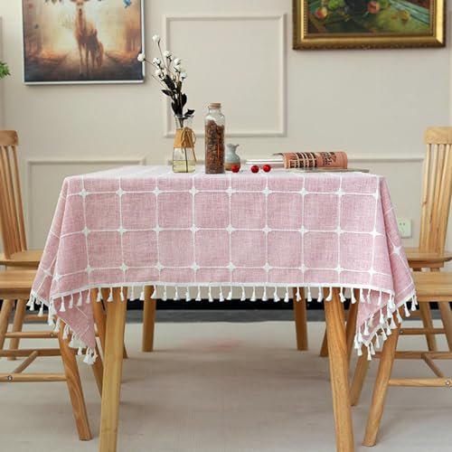Mesnt Fabric Tablecloths for Rectangle Tables, Polyester Plaid PatternTable Cover for Event, Wedding, Banquet & Parties, Pink, 55 x 118 Inches von Mesnt