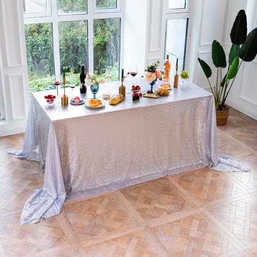 Mesnt Fleckenabweisende Tischdecke, Polyester-Pailletten, einfarbig, Tischdecke für Heim- und Küchendekoration, Silber, 80 x 80 cm von Mesnt