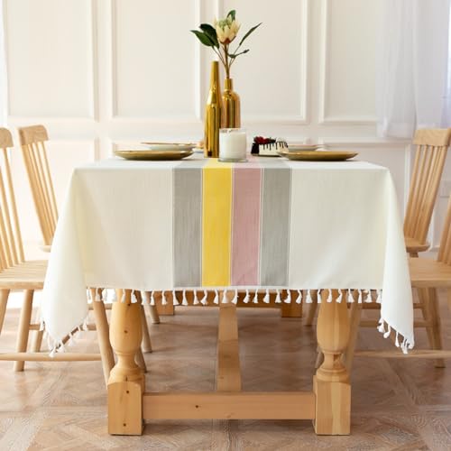 Mesnt Fleckenabweisende quadratische Tischdecke, Polyester-Patchwork-Streifen-Tischdecke für Esstisch, Küche, Geburtstagsfeier, Mehrfarbig, 90 x 90 cm von Mesnt