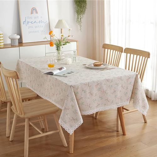 Mesnt Tischdeko Elegant, Polyester Baumwolle Blumendruck Tischtuch für Küche, Picknick, Tischdekoration, Beige, 140 x 180 cm von Mesnt