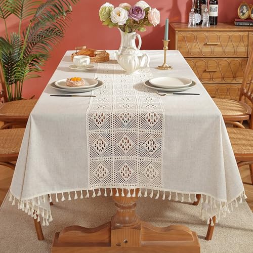 Mesnt Tischdeko Elegant, Polyester Hohles Blumengittermuster mit Quaste Tischtuch für Esszimmer, Garten, Party, Hochzeiten oder Haushalt, Beige, Stil 4, 140 x 260 cm Mesnt Tischdeko Elegant, Polyester Hohles Blumengittermuster mit Quaste Tischtuch für Esszimmer, Garten, Party, Hochzeiten oder Haushalt, Beige, Stil 4, 140 x 260 cm von Mesnt