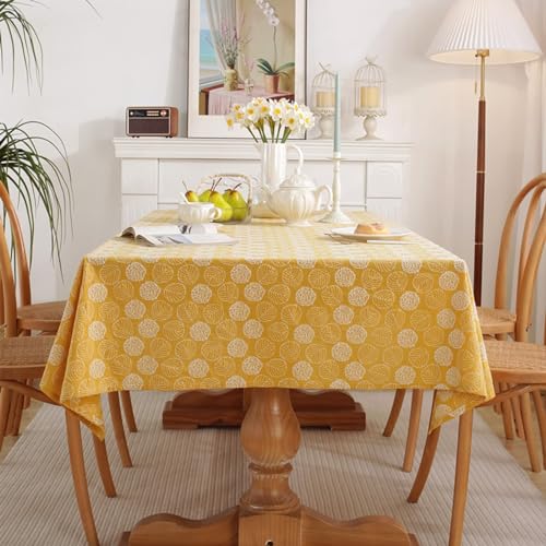 Mesnt Tischdekoration Hochzeit, Baumwolle Blättermuster Tischtuch Fleckenschutz, Gelb, 130 x 200 cm von Mesnt