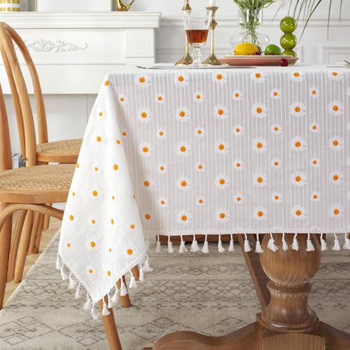 Mesnt Tischdekoration Hochzeit, Baumwolle Gänseblümchen Tischtuch Fleckenschutz, Gelb, 140 x 220 cm von Mesnt