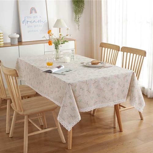 Mesnt Tischtücher Quadratisch, Polyester Baumwolle Blumendruck Tischtuch Fleckenschutz, Beige, 90 x 90 cm von Mesnt