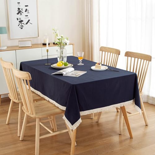 Mesnt Tischtücher Stoff, Baumwolle Einfarbig mit Quaste Tischtuch Fleckenschutz, Marineblau-StyleB, 120 x 160 cm Mesnt Tischtücher Stoff, Baumwolle Einfarbig mit Quaste Tischtuch Fleckenschutz, Marineblau-StyleB, 120 x 160 cm von Mesnt