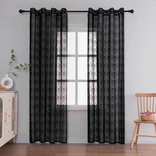 Mesnt Vorhänge Durchsichtig, Florale Voile-Vorhänge für Schlafzimmer, Schwarz, 140 x 215 cm Mesnt Vorhänge Durchsichtig, Florale Voile-Vorhänge für Schlafzimmer, Schwarz, 140 x 215 cm von Mesnt