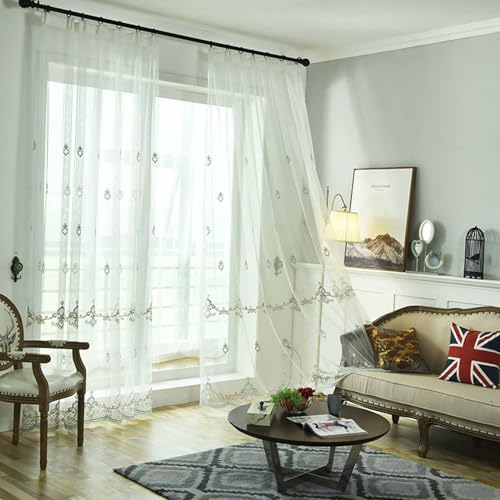 Mesnt Vorhänge Durchsichtig, Voile-Vorhänge mit Blumenstickerei für das Schlafzimmer, Blau, 86 x 160 cm Mesnt Vorhänge Durchsichtig, Voile-Vorhänge mit Blumenstickerei für das Schlafzimmer, Blau, 86 x 160 cm von Mesnt